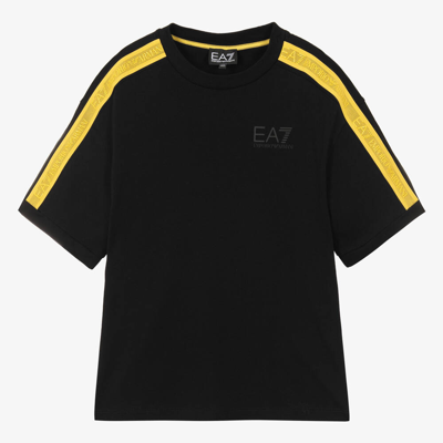 Ea7 Emporio Armani Teen Boys Black Cotton Taped Logo T-shirt