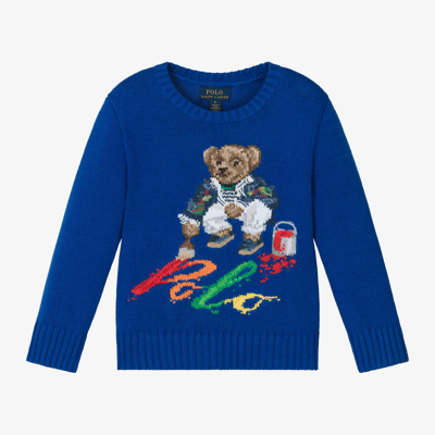 Ralph Lauren Babies' Boys Blue Cotton Knit Polo Bear Jumper
