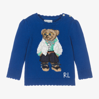 Ralph Lauren Baby Girls Blue Polo Bear Knit Jumper