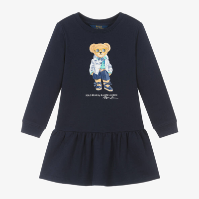 Ralph Lauren Babies' Girls Blue Polo Bear Sweatshirt Dress