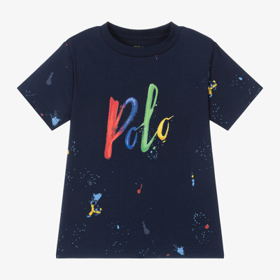 Ralph Lauren Babies' Boys Blue Cotton Paint Splatter T-shirt