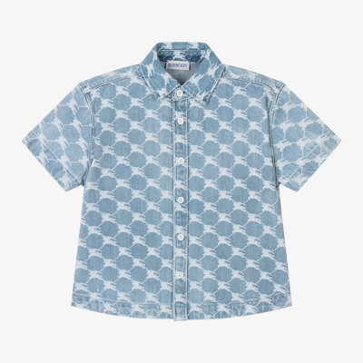 Burberry Kids' Ekd 图案印花衬衫 In Blue