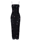 NDS THE LABEL EMBELLISHED RUCHED MESH MIDI DRESS
