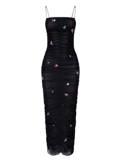 Nds The Label Embellished Ruched Mesh Midi Dress In Black