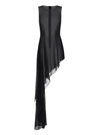 Nds The Label Asymmetric Silk Chiffon Dress In Black