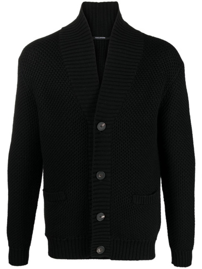 Tagliatore Ribbed-knit V-neck Cardigan In Black