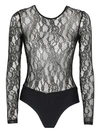 Pinko Chantilly Lace Long-sleeve Bodysuit In Grey