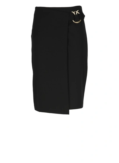 Pinko Love Birds Buckle Pencil Skirt In Black