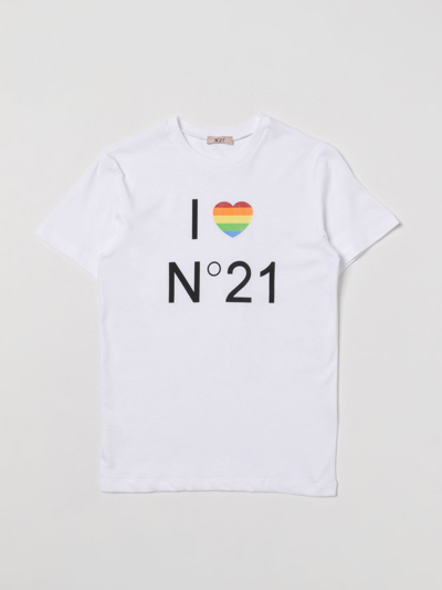 N°21 Kids' Cotton T-shirt With I Love  Print In White