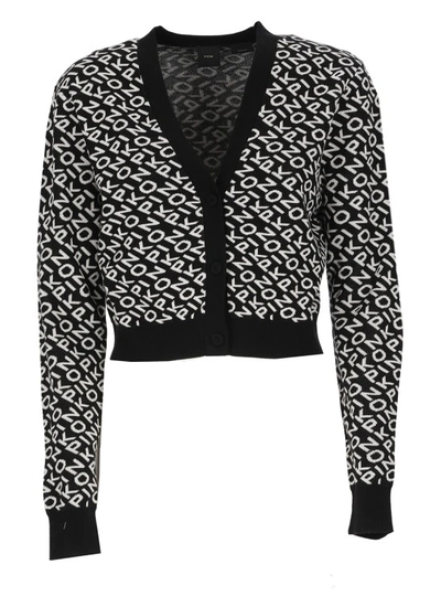 Pinko Logo V-neck Cardigan In Noir/ivoire