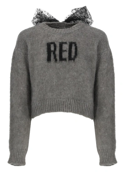 Red Valentino Red Crop Jumper In Grey With Tulle Point Desprit
