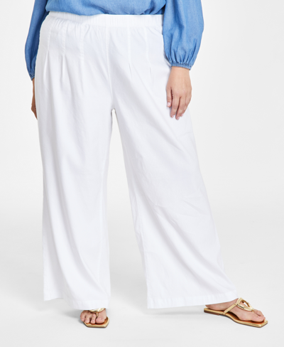 Inc International Concepts Plus Size Wide-leg Pull-on Pants, Created For Macy's In Bright White