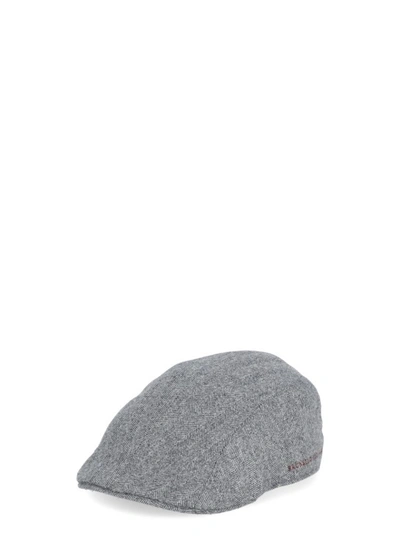 Brunello Cucinelli Virgin Wool Flat Cap In Grey