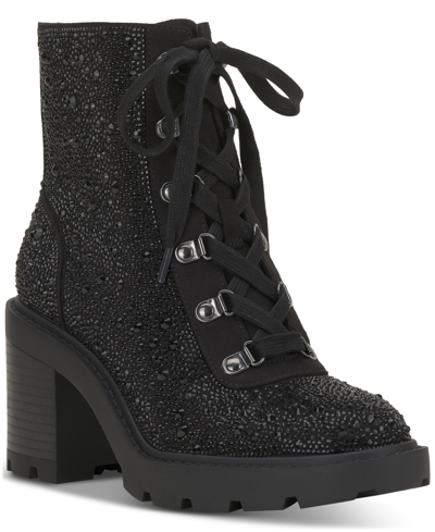 I.n.c. International Concepts Women's Shada Embellished Lace-up Booties, Created For Macy's In Black Bling