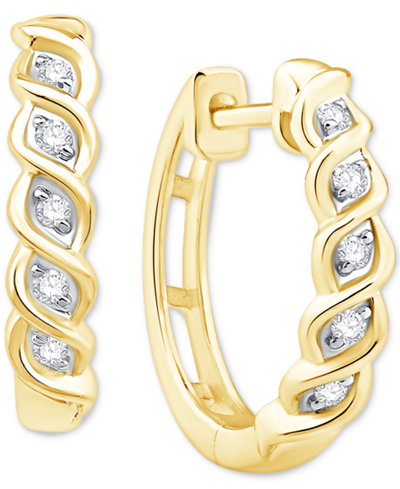 Macy's Diamond Twist Small Hoop Earrings (1/10 Ct. T.w.) In 10k Gold In Yellow Gold