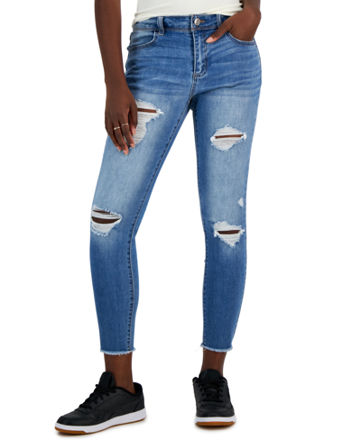 Vanilla Star Juniors' Mid-rise Distressed Skinny Jeans In Casey