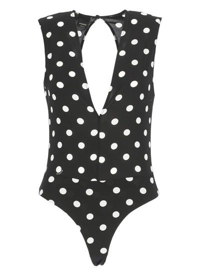 Pinko Sleeveless Bold Polka Dot-print Bodysuit In Black