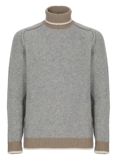 Peserico Round-neck Sweater In Wool Silk And Cashmere Boucle Patterned Yarn In Grey