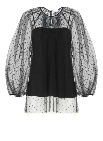 Red Valentino Point Desprit Tulle Blouse In Black