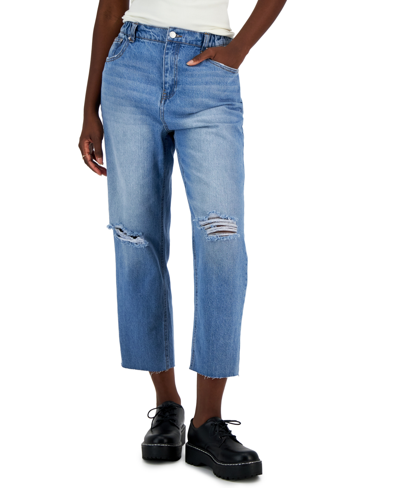 Vanilla Star Juniors' Elastic-waist Cropped Straight-leg Jeans In Jafar