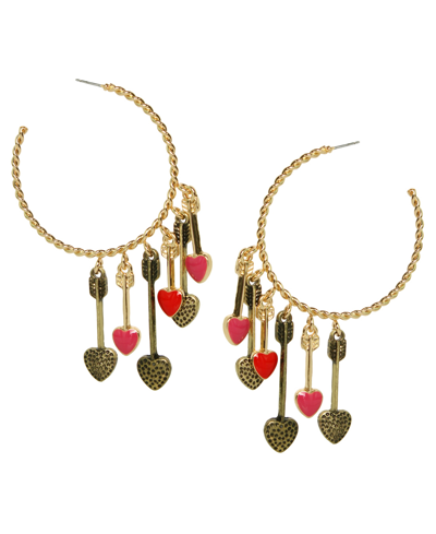 Betsey Johnson Pink Heart Arrow Hoop Earrings In Pink,gold