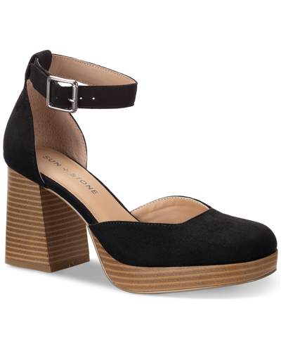 Sun + Stone Women's Leoniee Ankle-strap Platform Dress Sandals, Created For Macy's In Black Micro