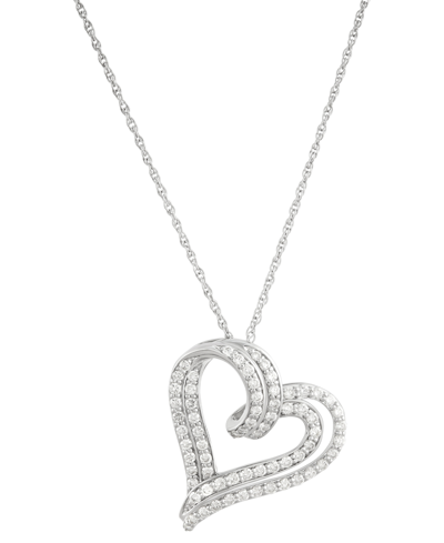 Forever Grown Diamonds Lab Grown Diamond Double Heart Pendant Necklace (1 Ct. T.w.) In Sterling Silver, 16" + 2" Extender