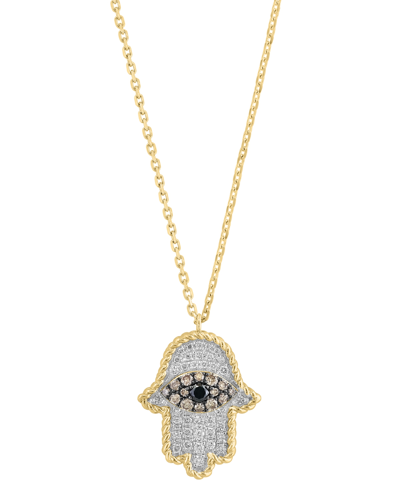 Effy Collection Effy Black & White Diamond (1/2 Ct. T.w.) Hamsa Hand 18" Pendant Necklace In 14k Gold