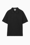 Cos Camp-collar Seersucker Polo Shirt In Black