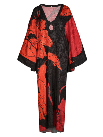 Johanna Ortiz River Classing Satin Jacquard Maxi Dress In Black Red