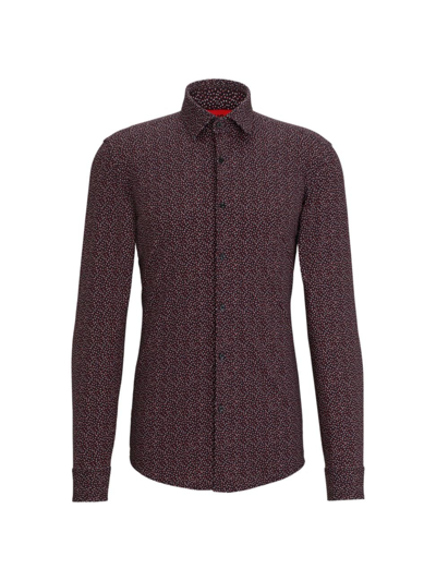 Hugo Slim-fit Shirt In Printed Performance-stretch Canvas In Black