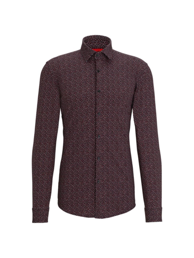 Hugo Slim-fit Shirt In Printed Performance-stretch Canvas In Black Red