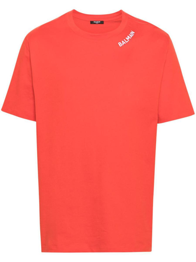Balmain Stitch Collar T-shirt Straight Fit Clothing In Red