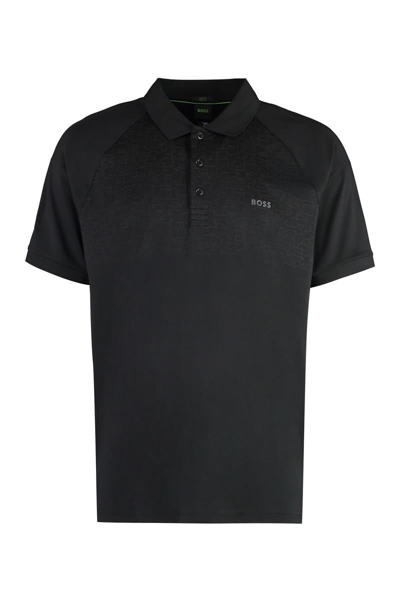 Hugo Boss Boss Logo Print Jersey Polo Shirt In Black
