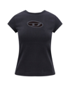 Diesel 't-angie' Black Crewneck T-shirt With Oval D Logo Embroidery On The Front In Black