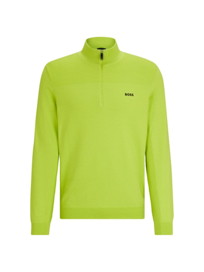Hugo Boss Branded Zip-neck Sweater In Dry-flex Fabric In Green