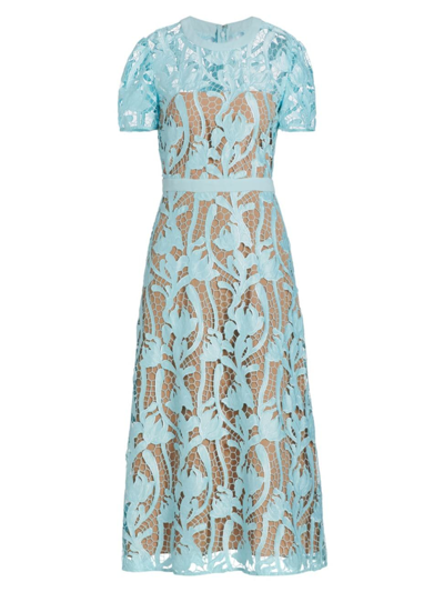 Self-portrait Women's Short-sleeve Lace Midi-dress In Blue | ModeSens