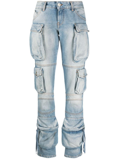 Attico The  Washed Denim Jeans In Sky Blue