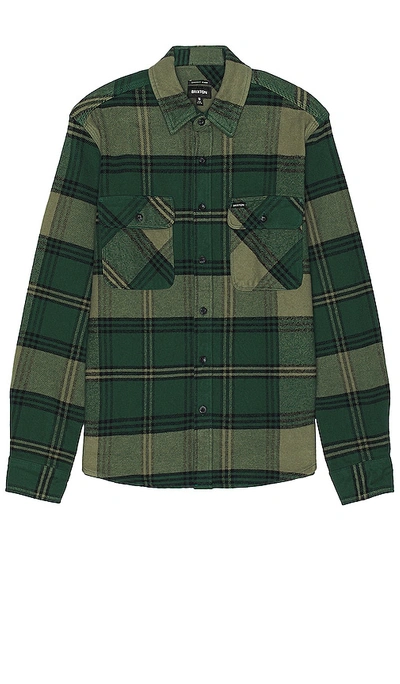 Brixton Bowery Heavy Weight Flannel In Pine Needle & Olive Surplus