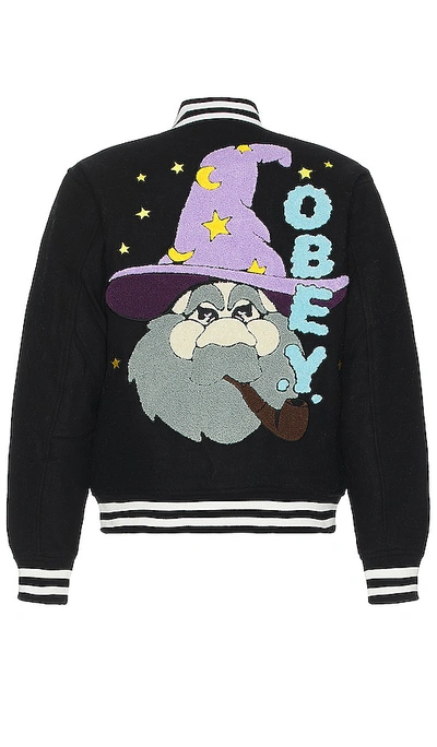 Obey Wizard Varsity Jacket In Black