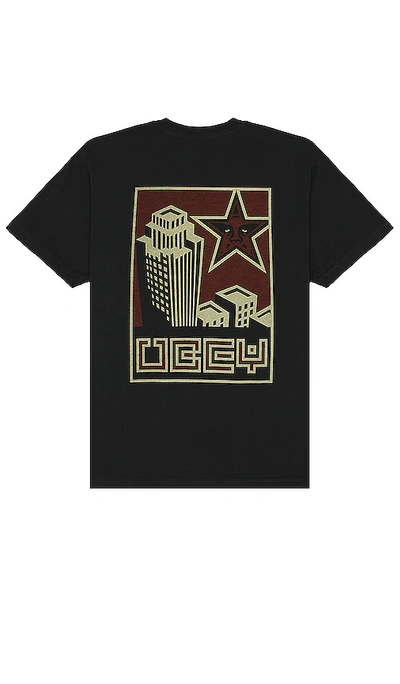 Obey Building Tee In Faded Black