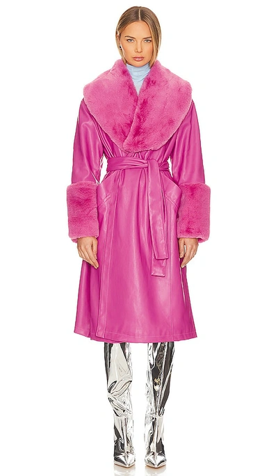 Jakke Bailey Belted Faux-leather Coat In Bright Pink