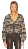 L Agence Harriet Blouson-sleeve Cardigan In Brown Multi
