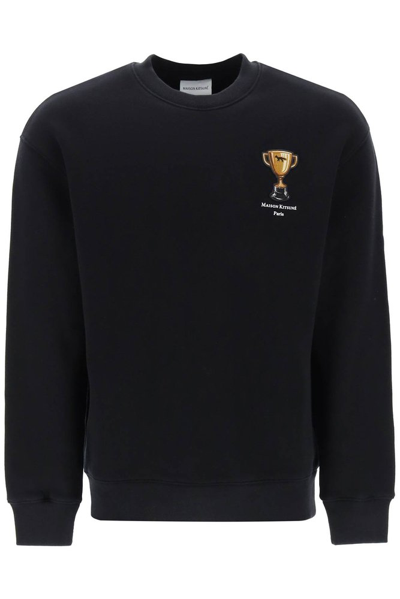 Maison Kitsuné Maison Kitsune Crew-neck Sweatshirt With Trophy Embroidery In Black