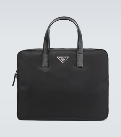 Prada Re-nylon Leather-trimmed Briefcase In Black