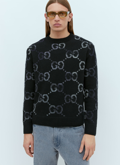 Gucci Interlocking Gg Jacquard Wool Sweater In Black