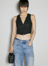 Saint Laurent Cropped Pinstripe Wool Vest In Black