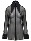 BALMAIN BLACK SHIRT WITH OVERSIZED POINTED COLLAR IN SILK