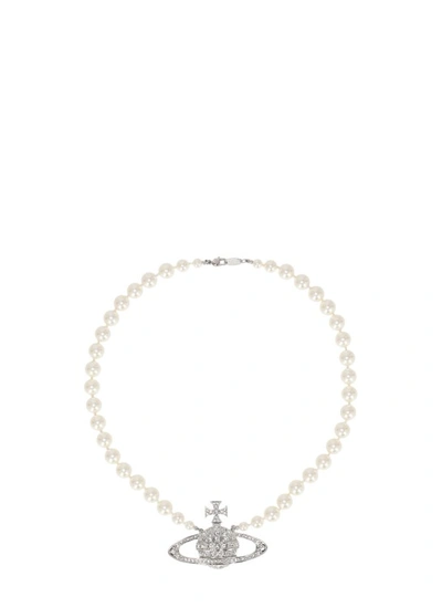 Vivienne Westwood Bas Relief Pearl Necklace In Silver