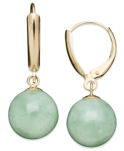 Macy's Jade Bead Drop In 14k Gold Earrings